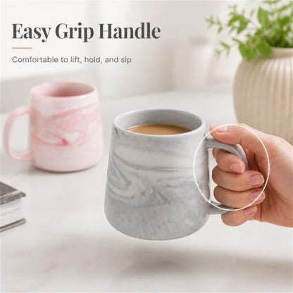 Ceramic Coffee Mug Set of 2, Gray and Pink Marble Pattern Procelain Couple Mugs, Stoneware Matching Cups, Dishwasher Safe, Microwave Safe, 13 oz - color: 12 oz-Pink&Gray