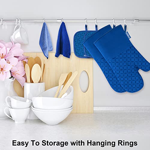 KEGOUU Oven Mitts and Pot Holders 6pcs Set, Kitchen Oven Glove High Heat Resistant 500 Degree Extra Long Oven Mitts and Potholder with Non-Slip Silicone Surface for Cooking (Royal Blue) - color: Royal Blue
