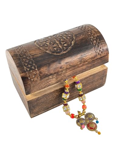 Premium Handmade Wooden Treasure Chest Decorative Trunk for Keepsakes Semicircular Curved Floral Jewellery Box Trinket Box Ladies Jewellery Storage Case Handcrafted Home Decor (Celtic Brown)