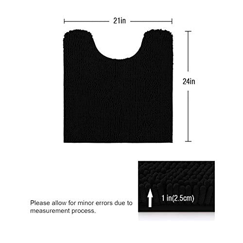 Standard 24"x21" U-Shaped Non-Slip Shaggy Chenille Toilet Contour Bathroom Rug with Water Absorbent, Black - color: Black, size: 24" x 21" (U-Shaped)