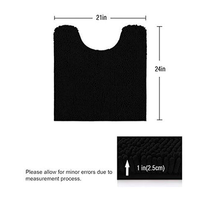 Standard 24"x21" U-Shaped Non-Slip Shaggy Chenille Toilet Contour Bathroom Rug with Water Absorbent, Black - color: Black, size: 24" x 21" (U-Shaped)