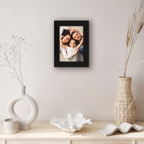 Americanflat 4x6 Picture Frame - Engineered Wood - Black | Shatter-resistant glass, wall or tabletop display with included easel, sawtooth hangers included - color: Black, size: 4x6