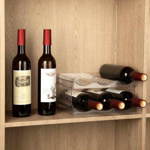 EZ COZY Wine Rack, 2 Tier Water Bottle Organizer for Cabinet (6 Bottles) | Clear Freestanding Wine Bottle Holder for Cabinet, Fridge, Pantry, Wine Rack for Inside Cabinet, Refrigerator, Countertop - size: 2 Tiers for 6 Bottles