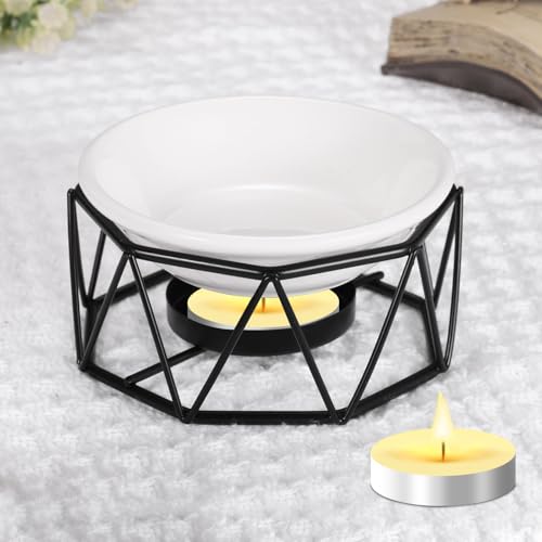 uxcell Metal Tealight Candle Holder, Triangle Shape Ceramic Tealight Wax Warmer Aroma Diffuser Furnace Home Decoration, Black - color: Black