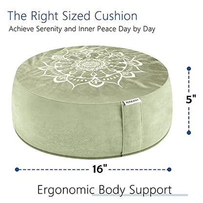 Hihealer Meditation Cushion, Traditional Tibetan Meditation Pillow Velvet Cover - Large Floor Cushion Seating for Adults - Yoga Buckwheat Bolster for Women、Moms - color: Serenity Navy & Green