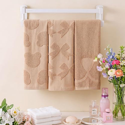 Hahafelt 3 Pack Cute Bear Hand Towels for Bathroom 100% Cotton Brown Decorative Bow Jacquard Weave Towels Absorbent Soft for Kitchen Bathroom Decor Gifts, 29.5 x 13.7 Inch - style: Bear