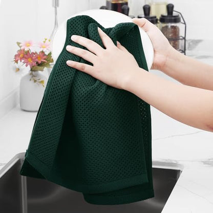 Homaxy 100% Cotton Waffle Weave Kitchen Dish Towels 9-Pack, Blackish Green | 13 x 28 Inches, Ultra Soft Absorbent Dish Towels, Quick Drying Cleaning Towels - color: Blackish Green, size: 13 x 28 - 9 Pack