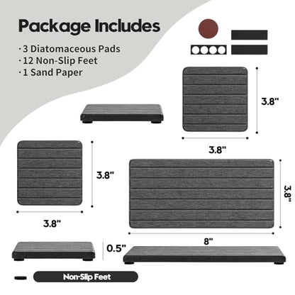 3 Pack Diatomite Stone Sink Tray, Water Absorbing Mat for Kitchen & Bathroom Counter, Quick Dry Soap Dish Makeup Vanity Caddy,Sponge Holder Organizer, Dark Gray 1pc of 8"x 3.8" and 2pcs of 3.8"x 3.8" - color: 3 Pack - Dark Gray - 1pc of 8"x 3.8" and 2pcs