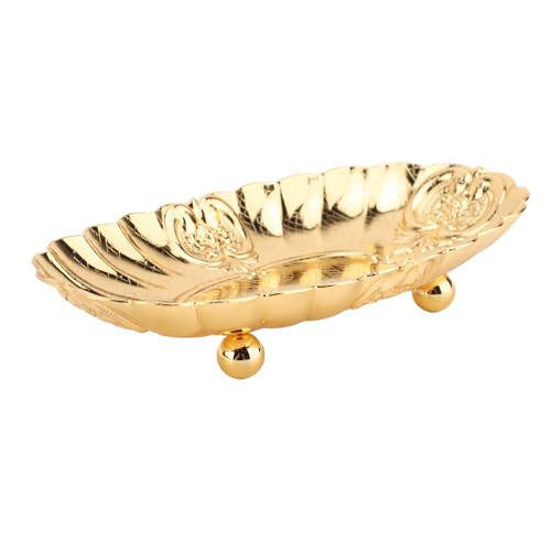 Emoshayoga Metal Oval Tray, Decorative Footed Golden Serving Platter for Multipurpose Home Restaurant Wedding Banquet Fruit Nuts Snake Use (S) - size: 6.3" x 3.9" x 1.6"