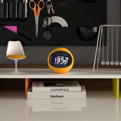 NEWGATE® Centre of the Earth Alarm Clock | Round Retro Digital LCD Clock | Yellow | Ideal for Bedside, Desk or Shelf | Retro Bedroom & Office Accessory - color: Citrus Yellow