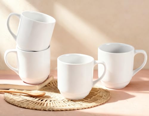 Coffee Mugs Set, 4 Pack, White, 8.5 Oz, Stackable | Ceramic Porcelain Coffee Cups, Dishwasher Microwave Safe, for Latte, Tea, Cappuccino, Cocoa, Espresso, Milk
