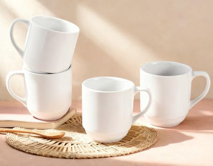 Coffee Mugs Set, 4 Pack, White, 8.5 Oz, Stackable | Ceramic Porcelain Coffee Cups, Dishwasher Microwave Safe, for Latte, Tea, Cappuccino, Cocoa, Espresso, Milk