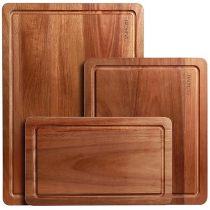 Wood Cutting Board, Wooden Cutting Boards for Kitchen with Deep Juice Grooves & Built-in Handles, Ideal Charcuterie & Chopping for Meat, Chopping Boards Set of 3 - size: Large
