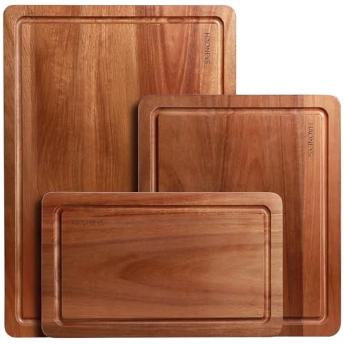 Wood Cutting Board, Wooden Cutting Boards for Kitchen with Deep Juice Grooves & Built-in Handles, Ideal Charcuterie & Chopping for Meat, Chopping Boards Set of 3 - size: Large