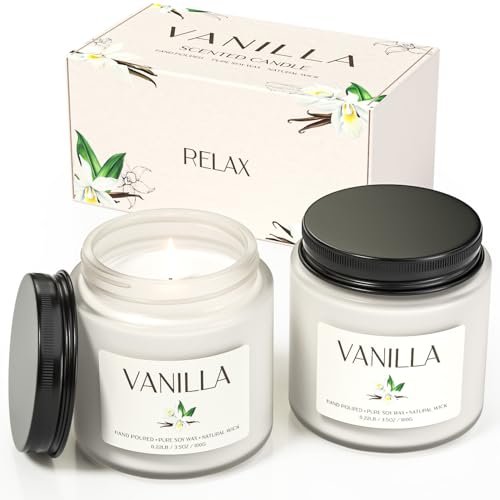 Vanilla Candle, Soy Candles for Women, Soy Candles for Home Scented, 2 Pack Aromatherapy Candle Gift Set for Relaxing, Stress Relief & Home Decor - color: Vanilla Candle