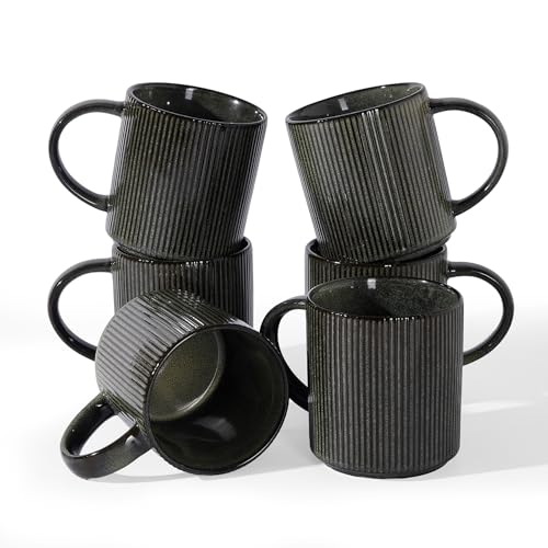famiware Coffee Mug Set of 6, Star 16 oz Large Mugs Cup Set with Handle | Ceramic Mug for Coffee, Latte, Tea, Stackable Drinkware Set, Microwave & Dishwasher Safe, Deep Forest - color: Deep Forest, size: 6 Count (Pack of 1)
