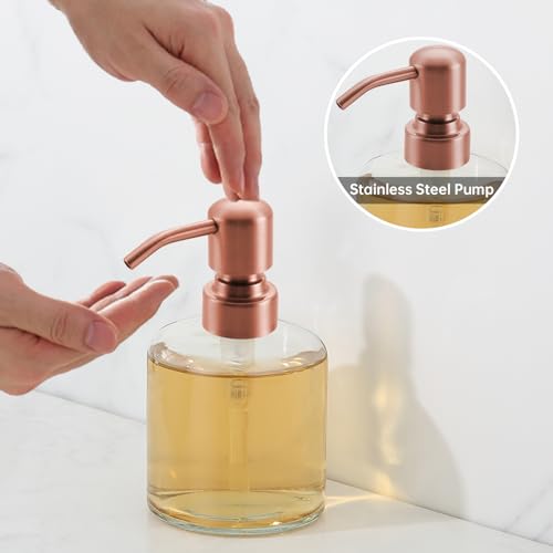 Clear Glass Soap Dispenser, 11 Oz Boston Round Bottle Dispenser with Stainless Steel Pump, Refillable Kitchen & Bathroom Countertop Dish Soap Dispenser, red Bronze - color: Red Bronze
