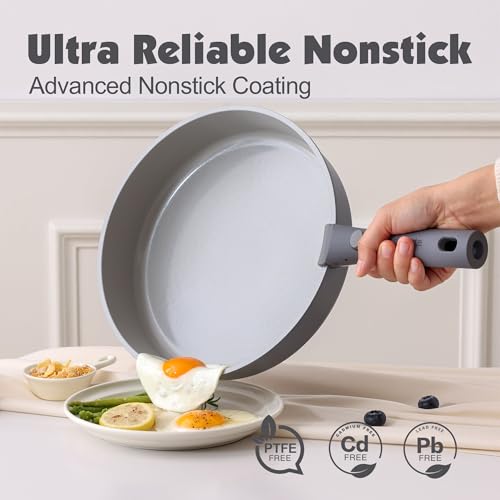 SENSARTE 17 Piece Ceramic Detachable Handle Pots and Pans Set Gray | Ceramic Cookware Set, Induction Cookware Set with Removable Handle, Healthy Non Stick for RV, Dishwasher ＆ Oven Safe - color: Gray, size: 17 Piece