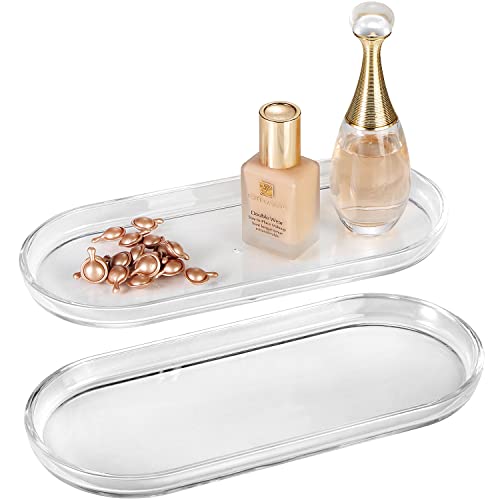 SheeChung Acrylic Vanity Tray, 2 Pack, Clear, 9.65 in x 4.5 in x 0.79 in, Catchall Tray, Countertop Sink Tray Dispenser, Sturdy Holder for Cabinet, Shelf, Cupboard, or Closet Organization | 9.65" x 4.5", Perfume Jewelry Candle Dispenser Catchall Tray, Stu