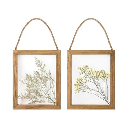 NIKKY HOME Dried Flowers Grass Wall Art Set of 2 Natural Plant Artwork with Clear Glass Display Frame and Jute Rope Gallery Wall Decor Living Room Decor