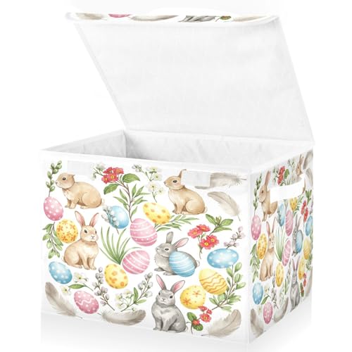 senya Easter Baskets Collapsible Storage Bins with Lids, Rabbit Bunny Eggs Storage Boxes Clothes Baskets for Organizing - color: Easter 2