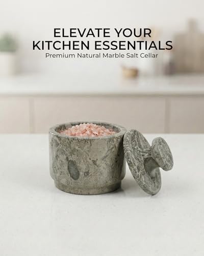 Natural Marble Salt Cellar With Lid - Stone Salt Container And Stone Salt Holder, Spice Jars for Counter, Candy Jar & Spice Jar, Oceanic - color: Marble Candy Jar - Oceanic