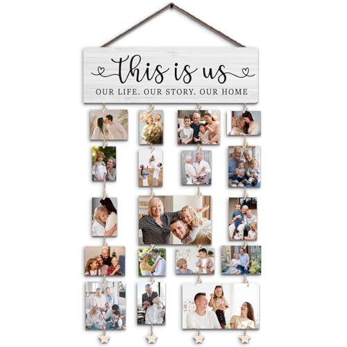Family Photo Frame Gifts, This Is Us Picture Frame Housewarming Christmas Wedding Gifts for Couples Farmhouse Rustic Wood Hanging Photo Wall and Table Top Frames - color: This Is Us