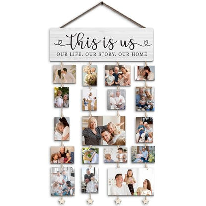 Family Photo Frame Gifts, This Is Us Picture Frame Housewarming Christmas Wedding Gifts for Couples Farmhouse Rustic Wood Hanging Photo Wall and Table Top Frames - color: This Is Us