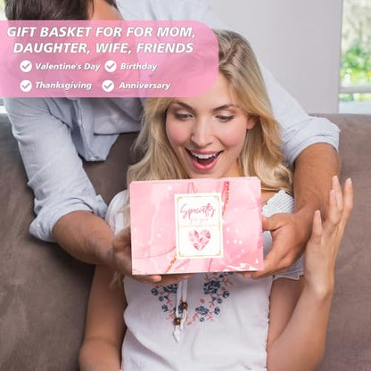 ANOTION Birthday Pink Glass Cup with Handle Gift Box for Women | Coquette Gift Basket for Her, Glass Cup with Handle, Fuzzy Socks, Knitted Coaster, Plush Bouquet - color: Pink-Flower