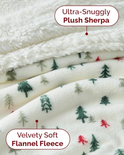 Christmas Sherpa Blanket Throw Size, Reversible Blanket - Trees, 50x60 | Super Soft Double Sided Throw for Bed, Sofa, Couch, Reversible Sherpa Fleece Blanket, Thick, Warm, Plush, Xmas Winter Bedding - color: 01 - Trees