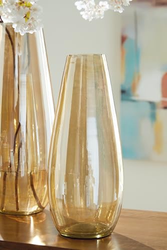 Signature Design by Ashley Rhettman 15.5" Contemporary Amber Glass Vase | High-transparency solid glass construction, Heavy 4 lb base for stable tall branch display, Indoor and outdoor use - size: 6.5" W x 6.5" D x 16" H