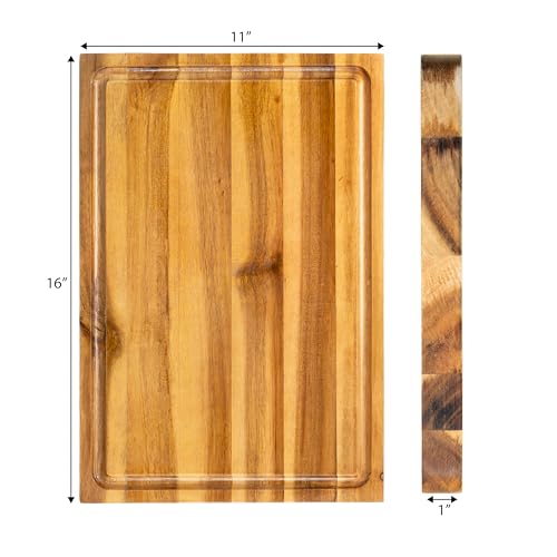 happimess Eldridge Medium 16" x 11" Acacia Cutting Board, Natural | Handcrafted, 1 Inch Thick, Reversible Design, Juice Grooves, Authentic Wood Grain, Rectangular, Farmhouse Style - color: Natural, size: 16"L x 11"W