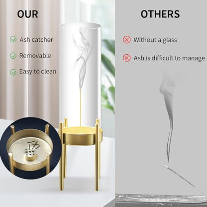 Incense Holder for Sticks Modern Anti-Ash Flying Insence-Stick Burner Holder with Removable Glass Ash for Meditation Catcher Desktop Home Yoga Room