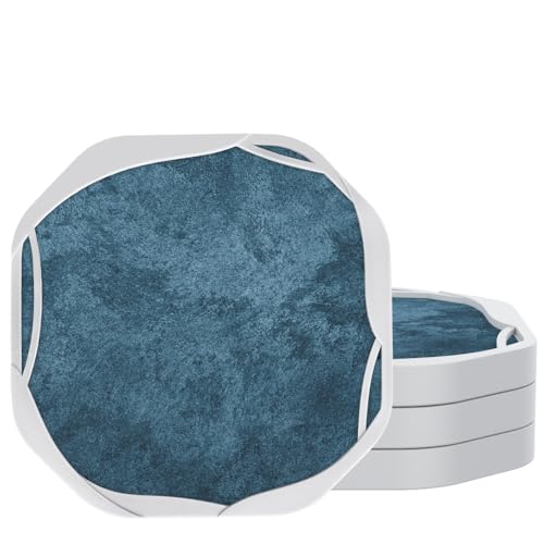 UMIRRO Absorbent Felt & Silicone Drink Coasters Set of 4, Teal Blue | Leakproof, Non-Slip & Non-Stick, Modern Coffee Table Decor for Home Bar, Kitchen, Distressed Matte Solid Texture, Octagon 4" - color: 23. Underwater Clouds, size: 4 Pack