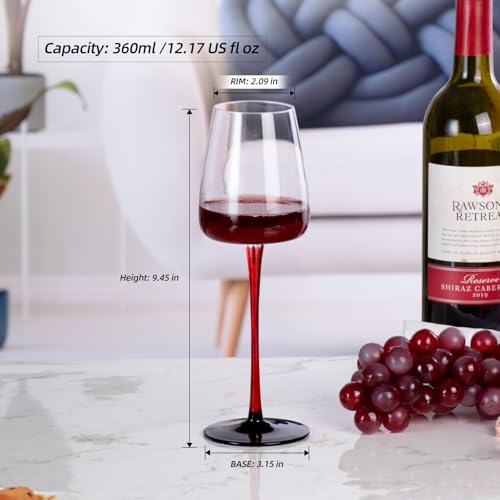 KAMMAK Crystal Red Wine Glasses Set of 2, 12.17 oz Stemmed Glasses, XH009 | Hand Blown, Bordeaux Wine Glasses, Thin Rim & Long Stem, Red & White, Daily Use, Wedding or Birthday Gift for Women - size: 8KPXH009