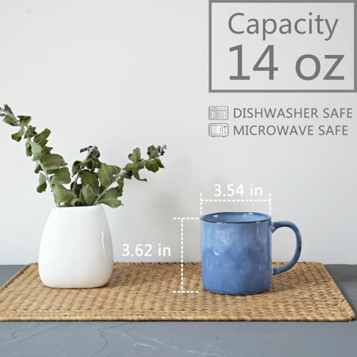 Bosmarlin Ceramic Coffee Mug Set of 4, 14 Oz, Coffee Cups with Big Handle, Microwave Safe, Unique Reactive Glaze (Blue, 14 Oz) - color: Blue