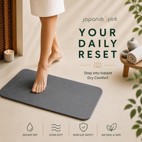 Stone Bath Mat - Diatomaceous Earth, Quick Dry - East Lotus | Non-Slip, Stone Bath Mats for Bathroom, Bath Stone, Diatomite, 23.6"x15.4", Luxury Bath Mat - color: East Lotus