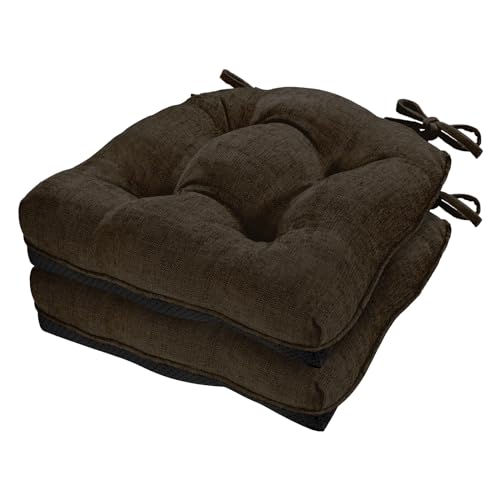 Cozyide Chair Cushions for Dining Chairs, 17" x 17" Non-Slip Kitchen Chair Pads with Adjustable Ties, Indoor Chair Cushions for Dining Room, Chocolate (Pack of 2) - color: Chocolate, size: 2 Count (Pack of 1)