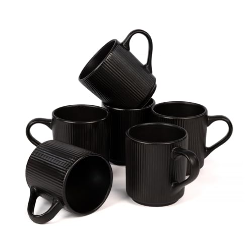 OTAGO Coffee Mugs for 6, 12 oz Mug Set, Unique Handcrafted Reactive Glaze Porcelain Coffee Mugs with Handles, Matte Ceramic Cups for Coffee, Tea, Cocoa & Milk, Black - color: Black, size: 6 Pieces