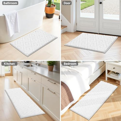Bsmathom 3 Piece Bathroom Rug Sets, Non Slip Microfiber Bath Mat, White | Plush Water Absorbent Bath Rug Sets with U-Shaped Contour Toilet Mat, Machine Washable Carpet for Bathroom Sink, Shower - color: White