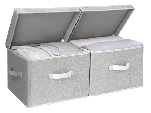 StorageWorks Fabric Storage Bins with Lids, Closet Storage Bins | Flip-Top Lid, 3 Handles, Collapsible, Stackable, for Clothes Blankets, Multi-Purpose, Large, Gray, 2-Pack - color: Gray, size: Large