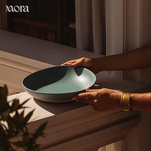 MORA Jumbo and Large Serving Dishes Set of 2, 13 inch and 12 inch Ceramic Pottery Oval Platters - Microwave, Oven and Dishwasher Safe - Iris & Merrigold - color: Iris & Merrigold, size: Jumbo & Large