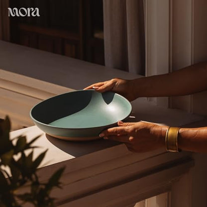 MORA Jumbo and Large Serving Dishes Set of 2, 13 inch and 12 inch Ceramic Pottery Oval Platters - Microwave, Oven and Dishwasher Safe - Iris & Merrigold - color: Iris & Merrigold, size: Jumbo & Large