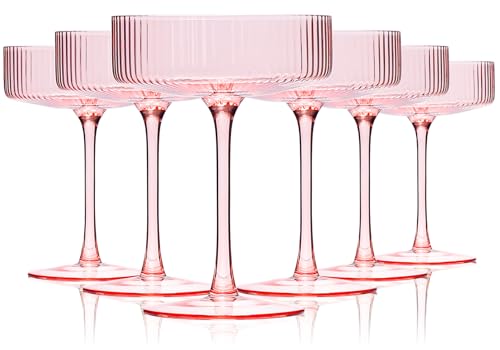 Pink Coupe Glasses Set of 6 |9 oz martini Glasses |Pink Cocktail Glasses Set,Champagne Coupe Glasses for Margarita, Bar,Dessert Glass - color: Pink