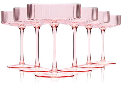Pink Coupe Glasses Set of 6 |9 oz martini Glasses |Pink Cocktail Glasses Set,Champagne Coupe Glasses for Margarita, Bar,Dessert Glass - color: Pink