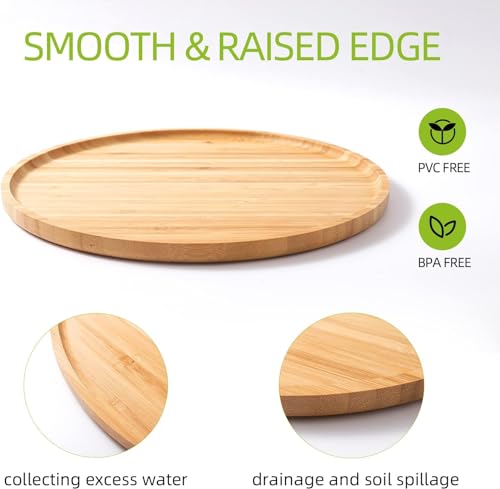 2 Pack Bamboo Saucer, 10.5 inch Plant Saucer, 10" Cactus Plant Tray, Round Bamboo Tray for Modern Ceramic Flower Pot, Planter Pot Tray, Also Use Cup Holder, Spoon Holder, Kitchen Utensil Rest - size: 10.5 Inch