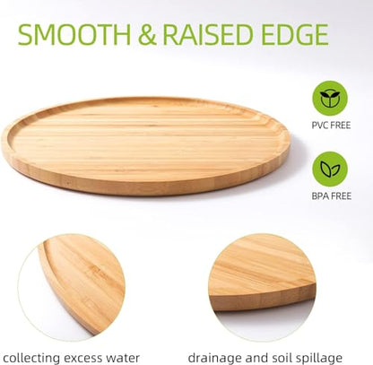 2 Pack Bamboo Saucer, 10.5 inch Plant Saucer, 10" Cactus Plant Tray, Round Bamboo Tray for Modern Ceramic Flower Pot, Planter Pot Tray, Also Use Cup Holder, Spoon Holder, Kitchen Utensil Rest - size: 10.5 Inch