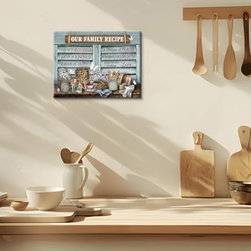 lkjhgf999 Kitchen Canvas Wall Art Retro Rustic Farmhouse Kitchen Pictures Wall Decor Tableware Motivational Farm Kitchen Sign Family Recipe Theme Canvas Prints Artwork for Dining Room Home Decoration - size: 12"L x 16"W