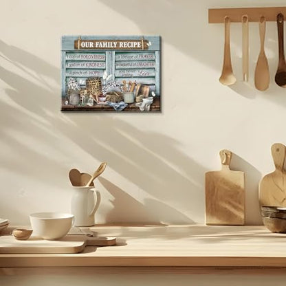 lkjhgf999 Kitchen Canvas Wall Art Retro Rustic Farmhouse Kitchen Pictures Wall Decor Tableware Motivational Farm Kitchen Sign Family Recipe Theme Canvas Prints Artwork for Dining Room Home Decoration - size: 12"L x 16"W