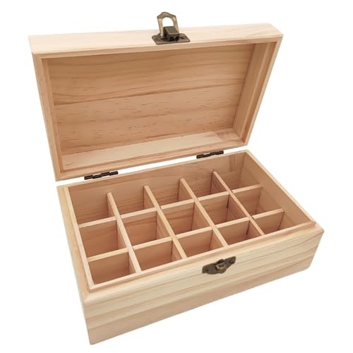 Anktily Unfinished Wooden Storage Organizer Box with Lid, Unpainted Wood Case Box for Small Keepsakes, Jewellery, Tea Bag Holder Case (15 Grids) - style: 15 Grids